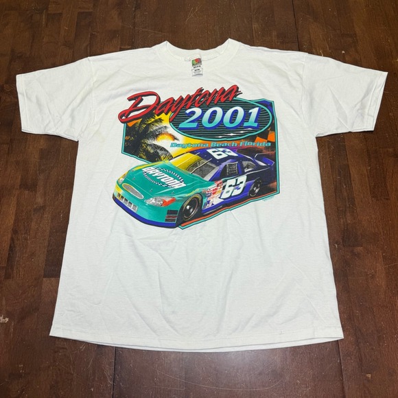 Fruit of the Loom Other - Vtg Daytona 2001 Racing Fruit of the Loom T-Shirt Mens XL White Graphic Car #63